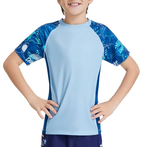 AMZSPORT UV-tröja barn pojkar kortärmad badskjorta snabbtorkande badskjorta badkläder