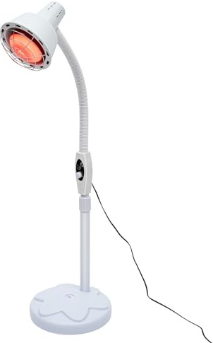 PHOYUXM röd lju infraröd lampa, 275 W värmelampa, 0–115 °C justerbar temperatur, 360° roterande röd lju värmelampa, justerbar höjd, vit