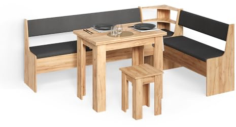 Livinity Gruppo panca ad angolo Tiberio, Rovere dorato, 210 x 150 cm con tavolo