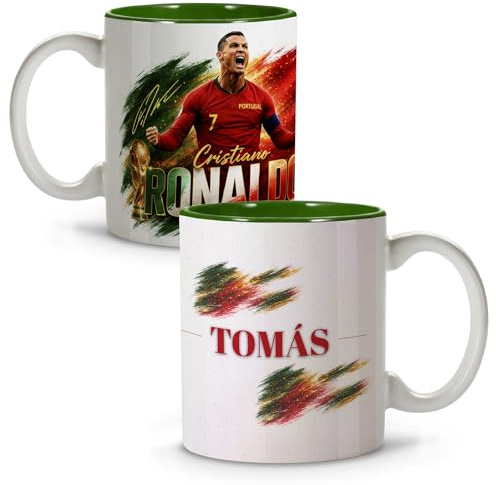 Taza Cristiano. Tazas Mundial de Fútbol. Tazas Desayuno. Cosas de Futbol para Niños. Entrenador Futbol. Dia del padre Regalos Originales. Colección Mundial. Apta para lavavajillas. 330ml CRISTIANO