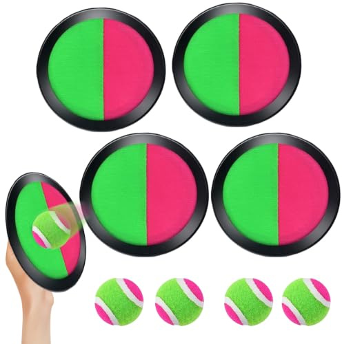 Toss and Catch Ball Outdoor, Ball Catch Beach Game, | Beach Garden Toys for Family, 4 Paddles, 4 Sticky Balls