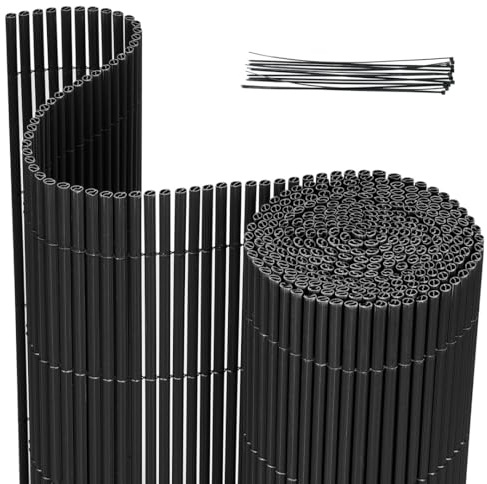 Monucep PVC Sichtschutzmatte 90x400cm, Sichtschutzzaun Privatsphäre Wetterfest für Garten, Terrasse, Balkon Sichtschutz mit Kabelbindern, Balkonsichtschutz mit Verstärkungsrippe, Anthrazit