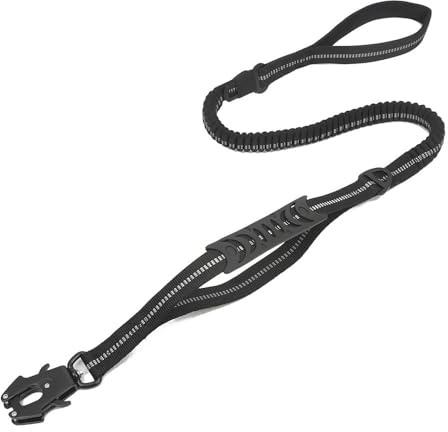 Laisse Tactique, Laisse pour Chien Multifonction réglable (1,2 à 1,8 m) Anti Traction Elastique Chien avec 2 poignées rembourrées Ceinture Sécurité Voiture Anti Tirage Chiens Moyennes et Grandes Taill