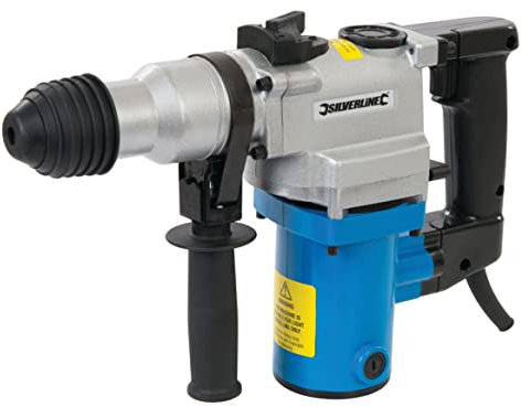 Silverline DIY 850W SDS Plus Hammer Drill – Heavy-Duty Rotary Hammer, Impact Drill, Concrete Drill, Blue/Grey, Model 633821, Power Tool for Drilling & Chiseling