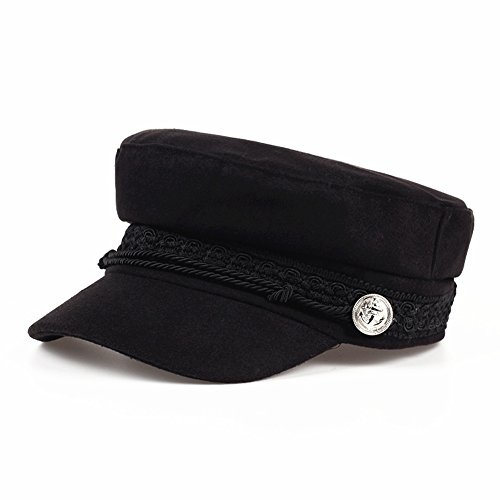 MAKFORT Womens Military Hat Sailors Fiddler Fisherman Cap Girls Painters Vintage Hat Wool Blend Sun Cap Black