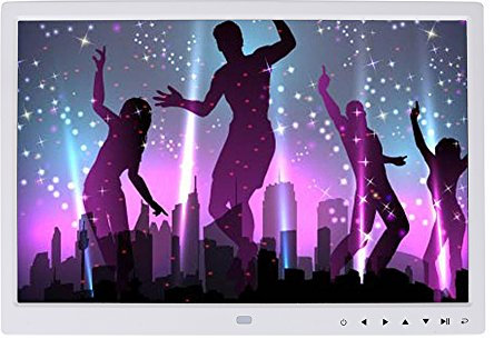 Cornice per foto digitale da 15 pollici,cornice per foto con touch screen HD 1280x800 digitale con supporto,microfono incorporato Supporto per sveglia,calendario,lettore video musicale(bianca)