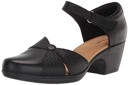 Clarks Emily Rae Pump, Black Leather, 9 Wide