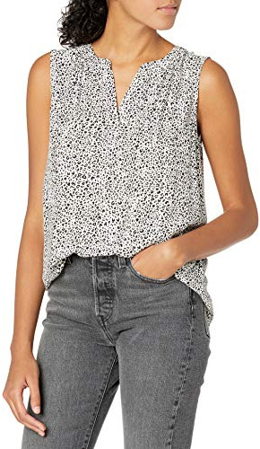 Amazon Essentials Chemise Tissée sans Manches à Col en V Femme, Mini Léopard, L