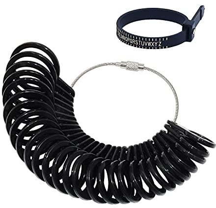 Ring Sizer UK Sizes Ring Size Gauge Set A-Z US Women Mens Finger Size Measure Sizing Kit Guide Measuring Wedding Rings Diameters Measurement Tools Plastic Black