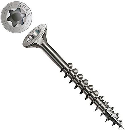 6X60/37mm Tornillos para madera, accionamiento Torx, cabeza múltiple T-Star Plus, 4cut, autoperforante, sin óxido, acero inoxidable A2, sujetador de tornillo para terraza Spax (100 piezas)
