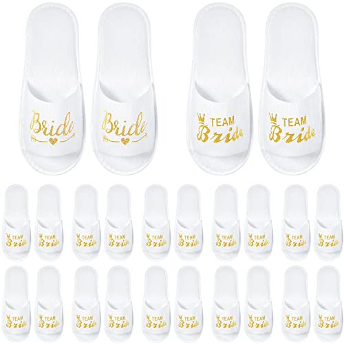 SATINIOR 12 Paar Team Bride Hausschuhe für Brautjungfern Hochzeit Mit Offener Spitze, Spa, Einweg für Brautparty (Gold), Einheitsgröße