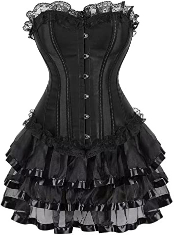 Jutrisujo Corset Jupe Bustier Robe Set Femmes Sexy Dentelle Floral Guêpière Lingerie Grande Taille Burlesque Noir 6XL