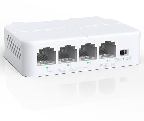 YuanLey 4 Porte Poe Extender con 3 Poe out, IEEE 802.3af/at Mini 4 Canali Poe Ripetitore 100Mbps, Parete e DIN Rail Montare Passthrough Poe Amplificatore/Booster, Plug And Play