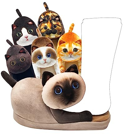 Openhahaha Funny Cat Slippers for Women, Kawaii Bedroom Fuzzy House Slippers, Indoor Animal Slippers, Cozy Non-Slip, Christmas Gifts for Cat Lovers Gifts For Women/Men's/Girls (Siamese)
