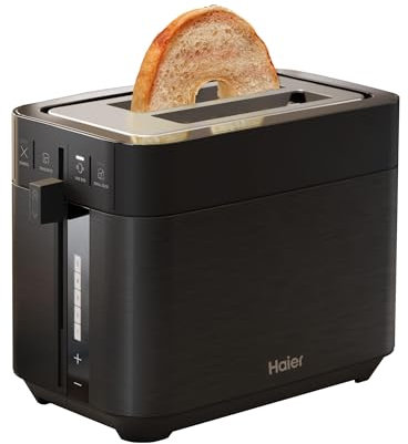 Haier 1150W Digital Toaster 2 Slice, 7 Browning levels with Extra Wide Slots, High Lift, LED Indicator, Removable Crumb Tray, Stainless Steel, hOn App, Black [I-Master Series 5 HTO5A3]