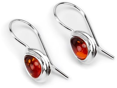 HENRYKA 925 Sterling Silver & Baltic Amber Teardrop Hook Earrings | Natural Gemstone Teardrop-Shaped Drop Dangle Earrings | Birthstone Fashion Accessory & Jewellery Gift for Her & Women