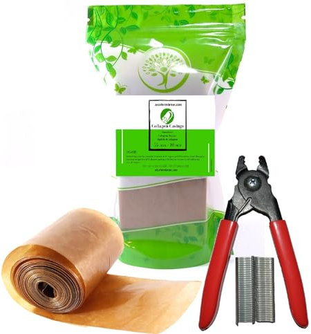 Kunstdarm 55mm/10mts + Wurstclipper + 60 clips - Wursthülle, Kollagenhülle für Wurst