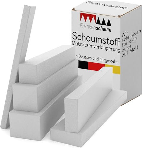 Frankenschaum Premium Matratzenverlängerung - 200×12×10cm extra passender Schaumstoff Zuschnitt für die perfekte Bettlänge super einfach nachrüsten