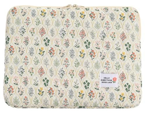 jingyuKJ Puffy Laptop Sleeve Case Floral Laptop Bag Portable Quilted Carrying Case Computer Cover Compatible with 11/13/15 Notebook