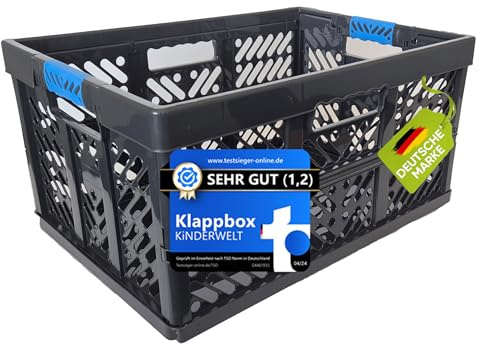 KiNDERWELT Klappbox 45 L bis 50 kg Faltbox robuste Transportkiste Kunststoff-Faltbox, Kiste, Korb zur Aufbewahrung, schwarz/blau