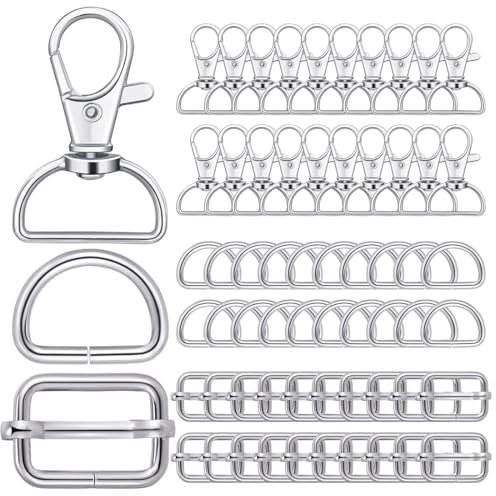 SHSMPXOY 60 Stück Taschenzubehör zum Nähen Metall Schnallen und Verschlüsse D Ringe 25mm Drehbare Karabinerhaken Mit Drehgelenk Schlüsselanhänger Haken Schieber Gürtelschnallen Rucksack Reparatur