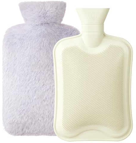 Homealexa Wärmflasche mit weichem Bezug 2L, Premium Naturkautschuk,Sicher und Langlebig Wärmeflasche für Familie (Lila, 2L)
