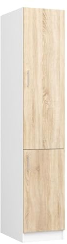BDW - Colonna da cucina - Armadio da cucina - Armadio largo 40 cm, alto 205 cm, profondo 57 cm - Armadio spazioso per provviste - Bianco/Quercia Sonoma