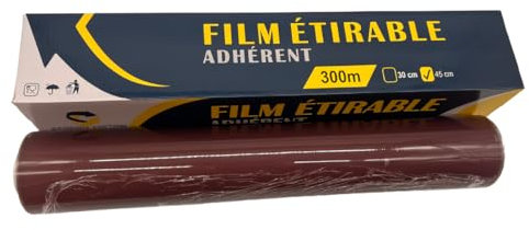 Film Alimentaire Etirable Professionnel 45 cm x 300 m – PVC Transparent Facile à Utiliser, Idéal Pour Conservation des Aliments
