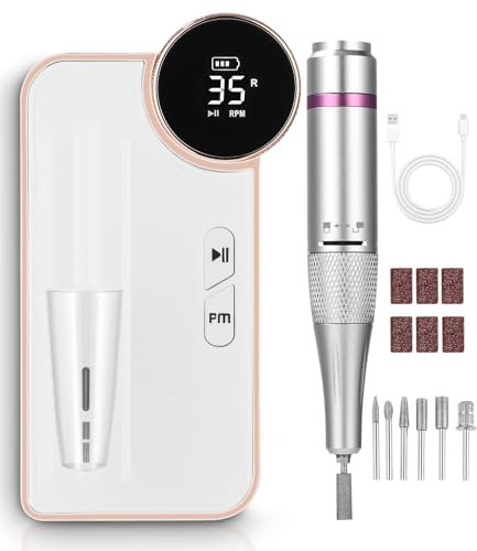 Fresa per Unghie Professionale 35000 RPM,Lima Elettrica per Unghie,Portatile Fresa Unghie in Gel,Lima Elettrica per Unghie Senza Fili,Velocità Regolabile,con Display a LED per Casa e Salone Manicure