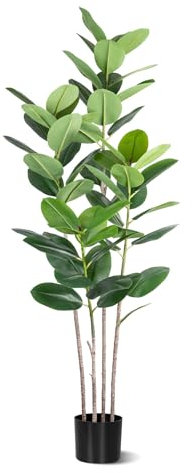 Artificial Rubber Tree 6FT Tall Faux Ficus Tree with Potted Fake Tropical Plant Decorative House Plants Large Floor Plants Artificial Trees for Home