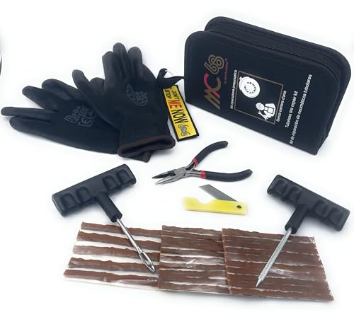 Motocarene Kit Riparazione Pneumatici Moto Set Portatile Ripara Gomme Tubeless, Senza Camera d'Aria con Mastice Slime Moto (PRO Basic)