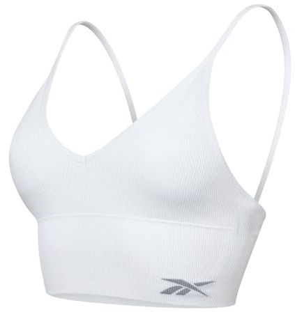 Reebok Top Corto da Donna a Costine Senza Cuciture | Reggiseno Senza Cuciture con Supporto Leggero, Senza Ferretto con Imbottiture Rimovibili, Reggiseni Sportivi da Donna, Nero o Bianco, Disponibile