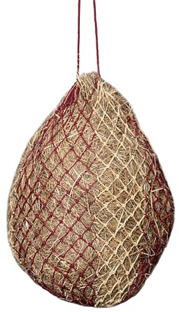 LeMieux Hippo Hay Net Horse Greedy Feeder in Burgundy and Beige - Durable Long Lasting Yard Feeding Bag with Small Holes - One Size