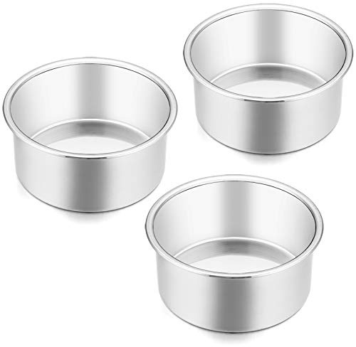 E-far 4 Inch Small Cake Pan Set of 3, Stainless Steel Mini Round Smash Cake Baking Pans, Non-Toxic & Healthy, Mirror Finish & Dishwasher Safe