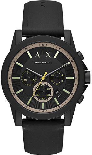 Armani Exchange Watch for Men, Quartz Chronograph Movement and 44mm Case Size with Silicone Strap, Black and Yellow