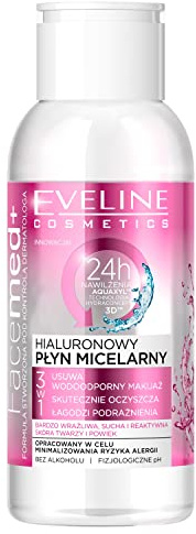 Eveline Cosmetics Facemed+ 3-in-1 Hyaluron Mizellenwasser - Alkoholfrei, Tiefenreinigend & Feuchtigkeitsspendend für empfindliche Haut, Reisegröße 100ml