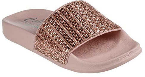 Skechers Damen POP UPS New Spark Slides, Rose Gold Canvas/Rhinestone Trim, 36 EU