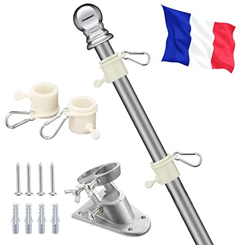 HARRMS Barre de drapeau 1,5 m avec drapeau de Francfort Kit support en aluminium tige en acier inoxydable pour jardin, extérieur, toit, murs, arrière-cour