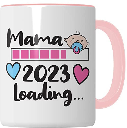 Taza para mamá 2023 Loading - Regalo Embarazo Taza - Idea de Regalo Embarazada Madre Taza de Café (Blanco/Rosa)