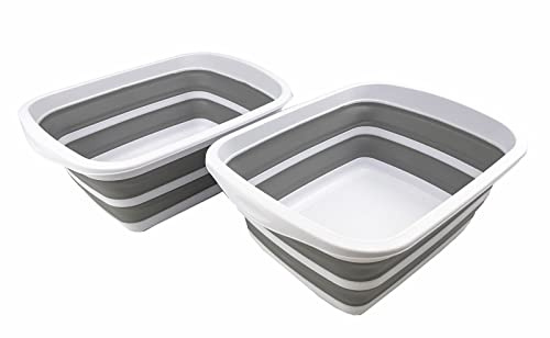 SAMMART 10L (2.6 gallons) Collapsible Plastic Washing Tub-Foldable Tub-Portable Washing Basin/Washtub-Space Saving Outdoor Pop up (White/Grey (Set of 2))