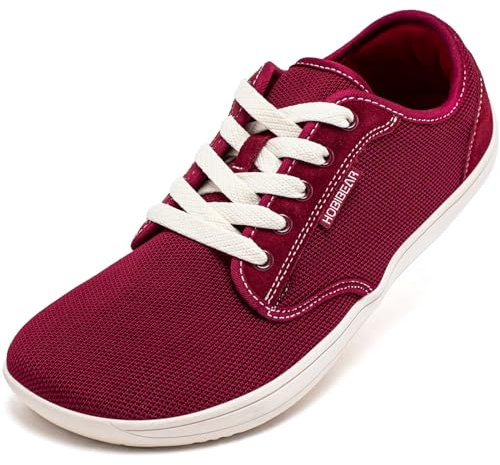 HOBIBEAR Unisex Weit Barfußschuhe Minimalistische Barfuss Schuhe Herren Damen Outdoor Trail Running Walking Schuhe(Weinrot, EU 45)