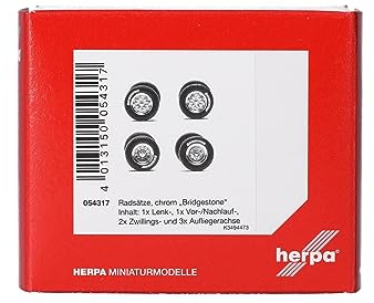 Herpa single-parts service, Accessories wheel set chrome BRIDGESTONE, 6 pieces, on a scale of 1:87, model building, plastic miniature model for handicraft work