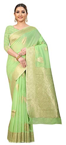 Generic Aashita Creations - Sari de algodón dorado para mujer, verde, talla única