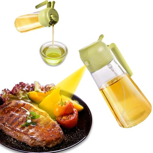 XIKAYA 600ml Spruzzino olio per friggitrice aria、Spruzzino olio, Spruzzino per olio 2 in 1, Nebulizzatore olio, Per cuocere al forno, Cucinare, Insalate e barbecue (Verde)