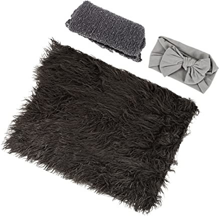 Hoement Neugeborenen-Fotografie-Outfit-Set – Junge/mädchen – Schickes Wickeltuch Stirnband Decke – 3-teilige Foto-Requisiten Für Kleinkinder – Grau