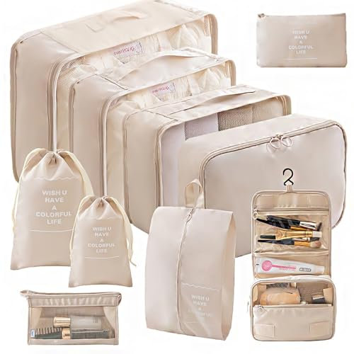 Lafo 10-Piece Packing Cubes - Travel Organizer Bags for Clothes, Shoes, Hats, and Toiletries