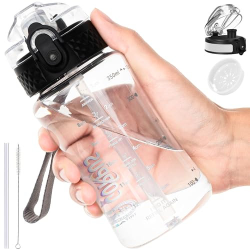 GOPPUS Borraccia per bambini da 350 ml/12 once con cannuccia Tritan borraccia con cinturino piccole bottiglie di succo per bambini con coperchio a scatto bottiglie per bambini a prova di perdite con