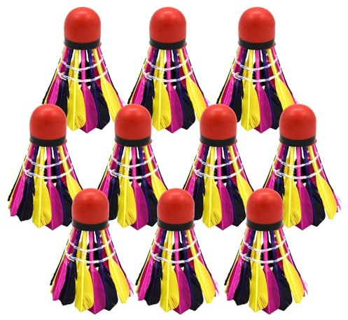 Juego de pelotas de bádminton, pelotas de entrenamiento de bádminton, plumas de bádminton coloridas, 10 unidades de plumas de pato al aire libre y pelotas de entrenamiento de vuelo de goma resistentes