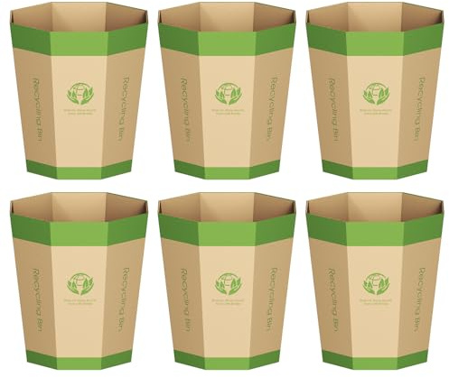QIMATOP 6-Pack Cardboard Trash Can – Foldable, Recyclable, Plastic-Free & Reusable Small Waste Paper Basket - Garbage Bin Perfect for Office, Bedrooms, Home, Events & Outdoor Activities (3.2 Gallon)