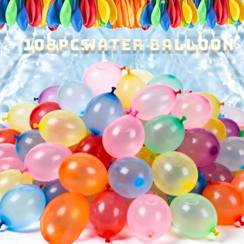 108 Pièces Bombe a Eau,Bombe à Eau Ballon Grappe,Bombes à Eau à Fermeture Automatique,Ballon Bataille D'eau,Remplissage Rapide Water Balloons pour Enfant Adultes Jeu d'eau Exterieur,Les Fêtes de Plage